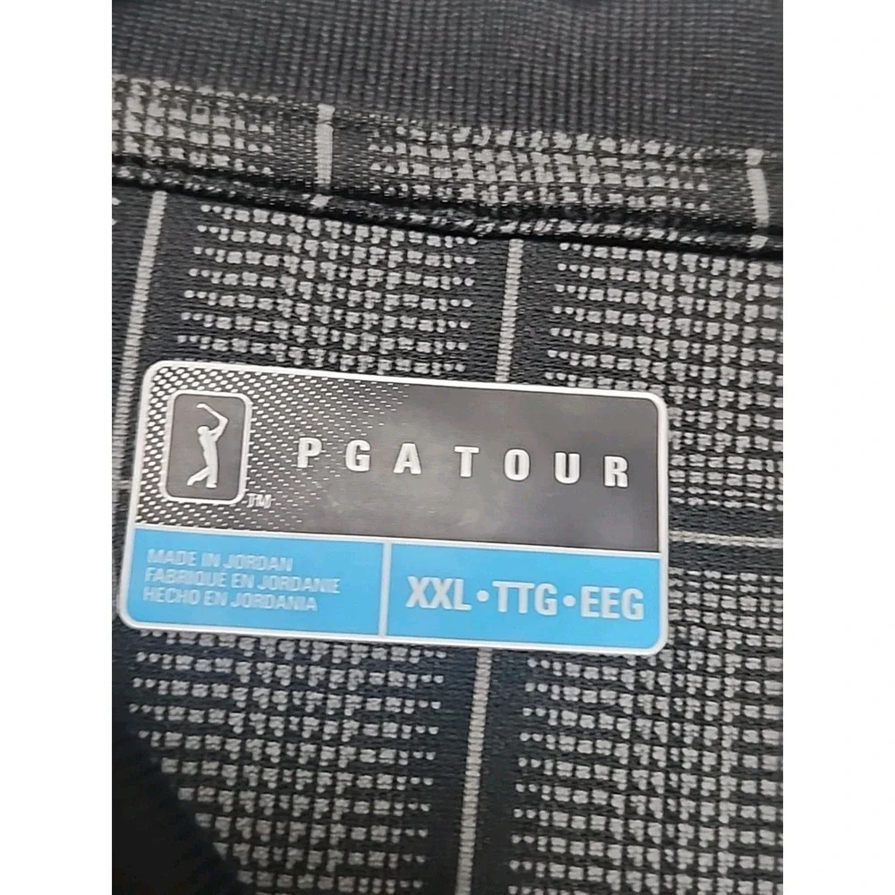 PGA Tour Black Plaid Polo Shirt Men's Short Sleeve  NWT $55 ‎ XXL